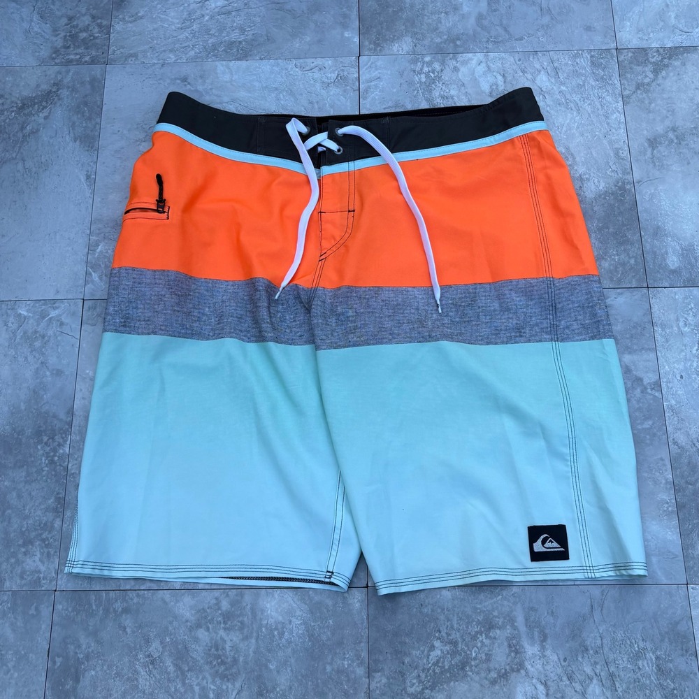 Quiksilver Orange and Blue Vintage 2000s Y2K Surf Board Shorts Mens Medium